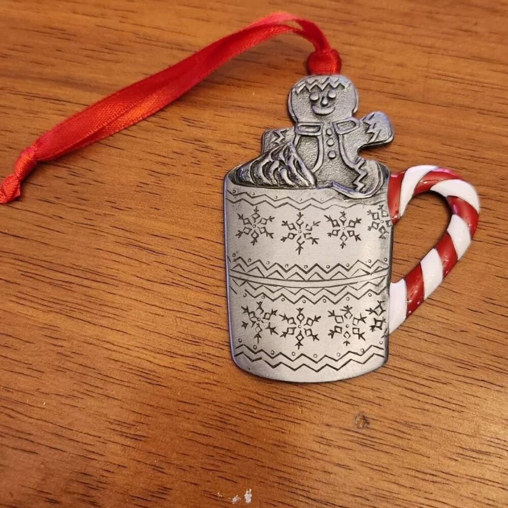 The Paper Store Gingerbread Man in Mug & Candy Metal Christmas Ornament